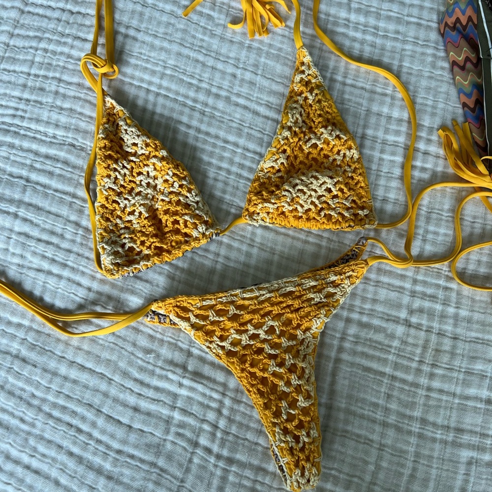 Yellow Crochet Bikini Set